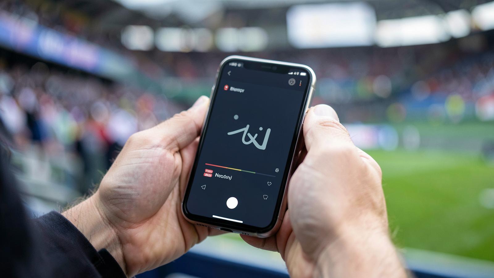 Placeholder photograph of a person following sport on a phone